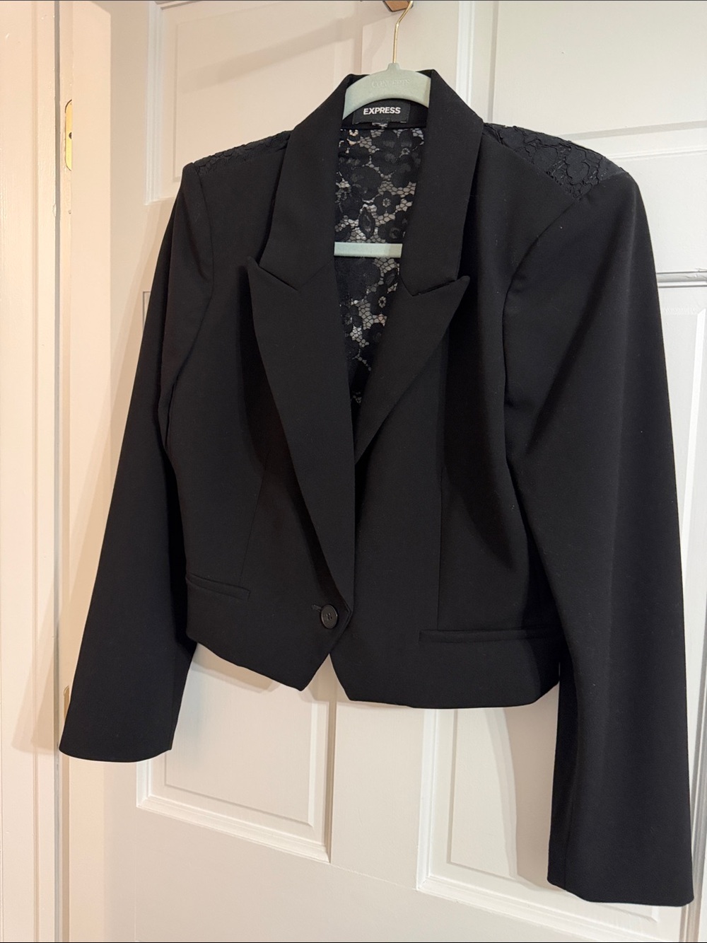 Express Black Cropped Blazer with Lace Back Detail